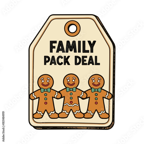 Vintage Gingerbread Men Family Pack Deal Tag Vector Illustration