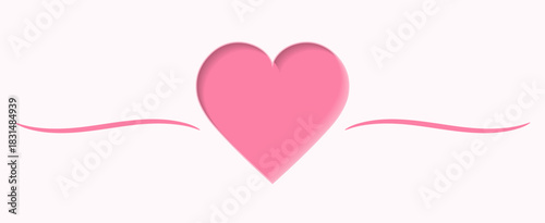 Decorative design with pink heart and flowing curved lines for romantic or Valentine theme
