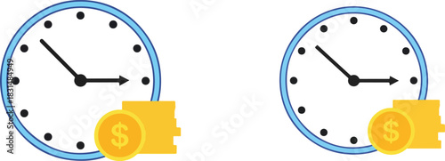 Two clocks with coins, illustrating the concept of time is money isolated on financial planning and investment concept
