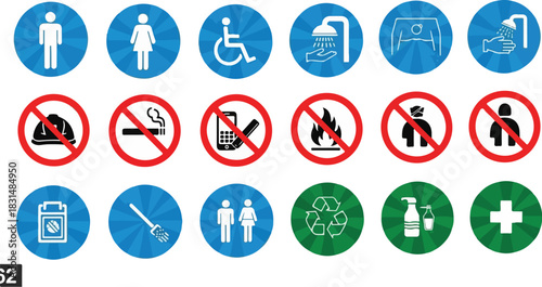 Collection of various safety and informational signs for public and industrial spaces.