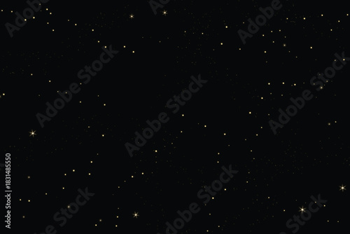 Abstract black and white star field in the dark night sky of the universe with glowing light particles