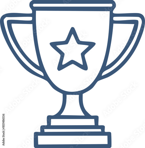 Gold champion trophy cup with ribbon vector icon, a symbol of success, victory, and the best prize award for a competition winner