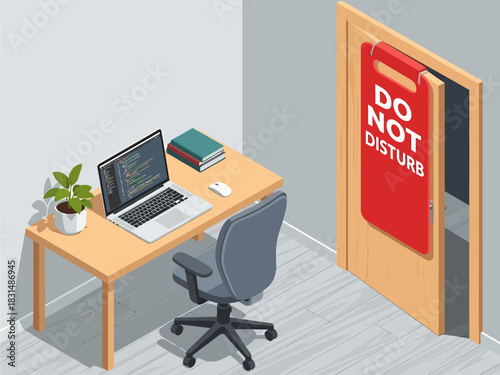 Isometric Focused Home Office Setup
