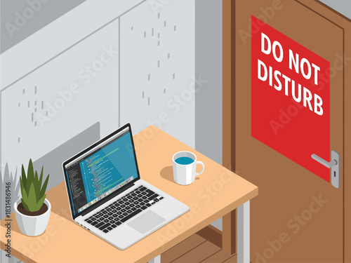 Isometric Focused Home Office Setup
