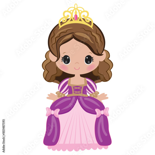 Cute little princess girl  vector cartoon  illustration