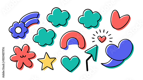 Vibrant doodle icons on a white background multi color