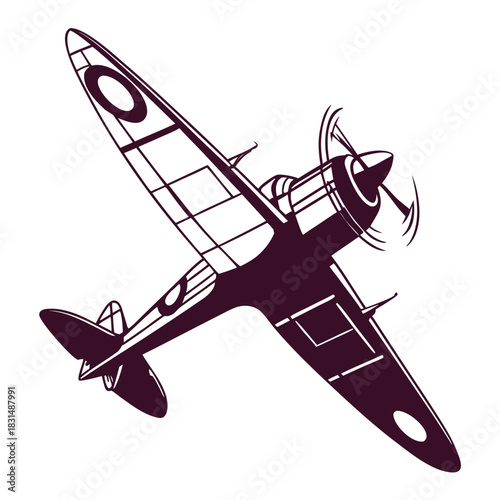 Vintage Airplane Silhouette on White Background aircraft