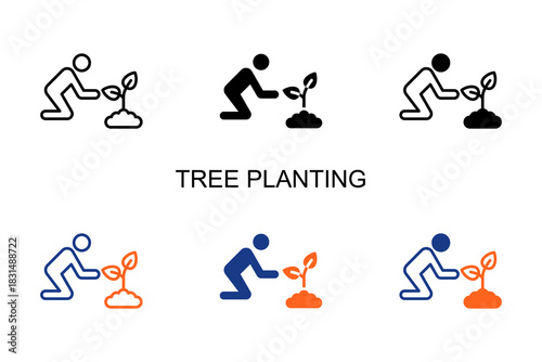 Tree Planting Icon Multi Style Vector Illustration