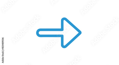 Isolated blue arrow pointing right on a white background indicating direction or navigation concept
