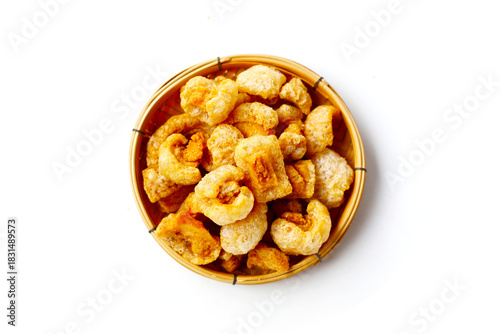 Crispy pork cracklings, a crunchy savory snack.