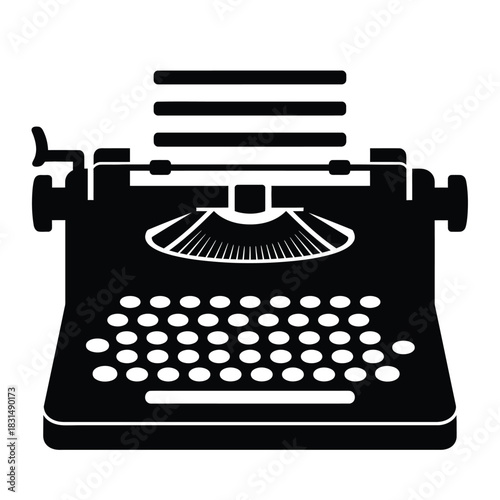 Classic manual typewriter icon with paper and keyboard, representing vintage writing, literature, and communication history.
