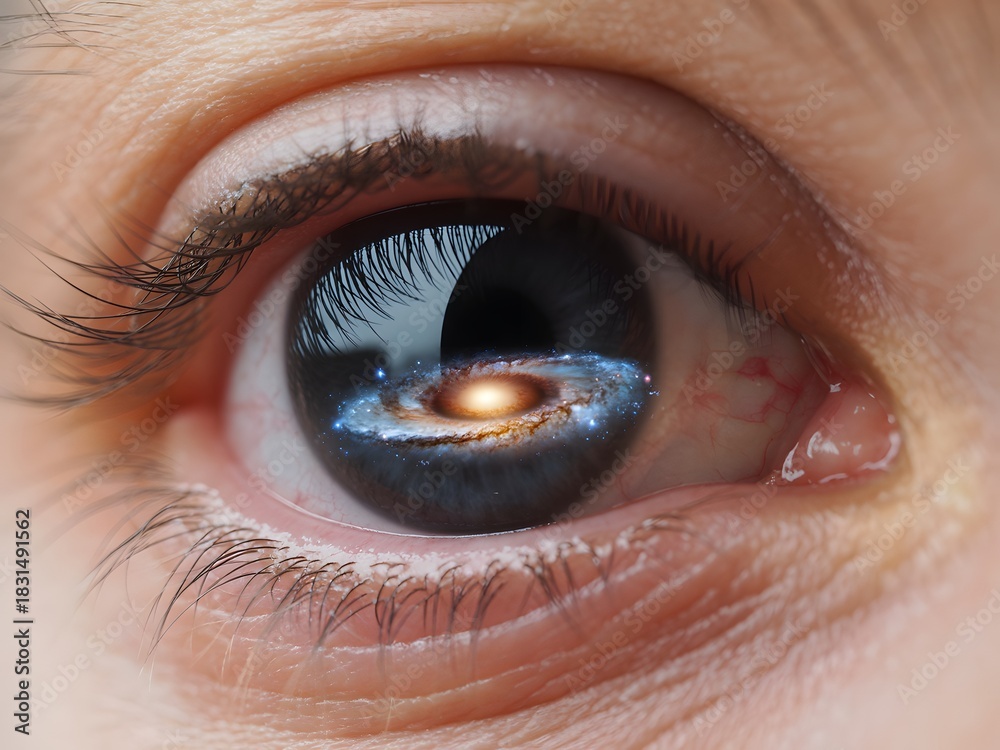 Fototapeta premium Human eye close up with galaxy iris