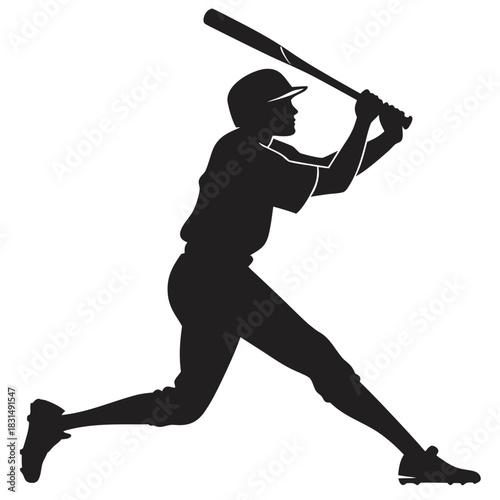 Black silhouette of a baseball player swinging a bat