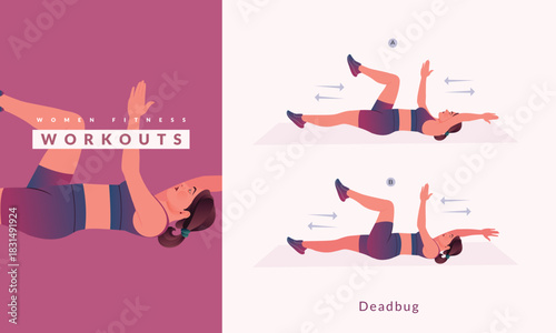 Deadbug exercise, Woman workout fitness, aerobic and exercises.	