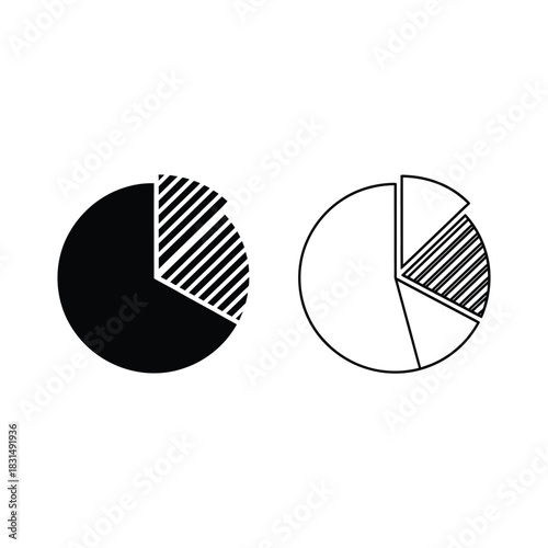 Simple pie chart icons for data visualization and statistical analysis, showing proportions and segmentation digitally.