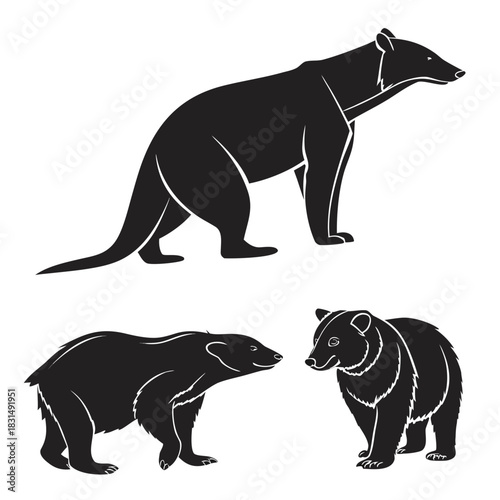 Black silhouettes of three animals on white background 1