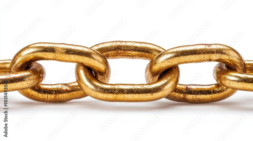 Obraz premium Brass chain link isolated on white background