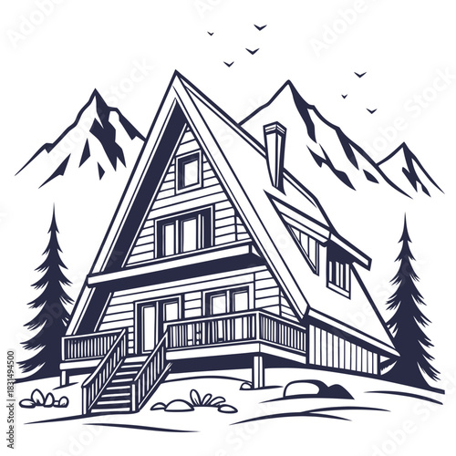 A frame chalet with balcony vector alpine style a frame house