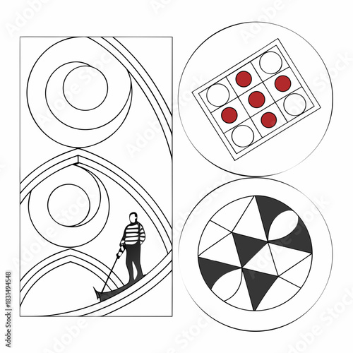 Abstract shapes gondolier and geometric patterns vector
