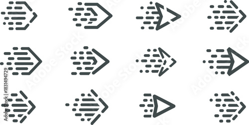 Dynamic abstract arrow icons representing speed, progress, and movement