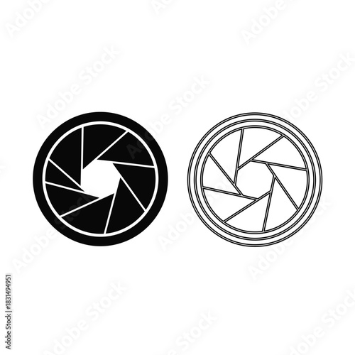 Camera aperture icon set, photography lens iris symbol, shutter graphic element illustration for creative photo studio design
