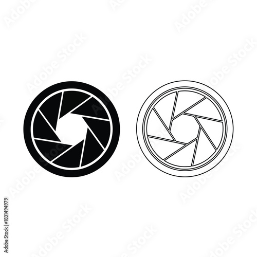 Camera aperture iris diaphragm opening shutter lens icon set for photography, videography, and design concept vector