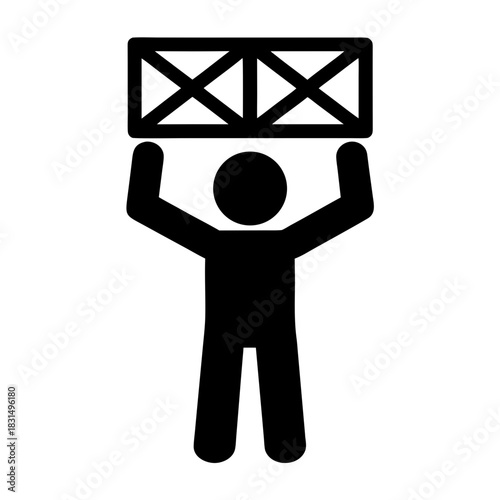 Man lifting heavy cargo box with outstretched arms silhouette