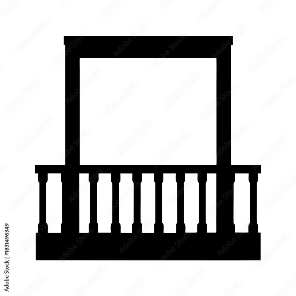 Obraz premium Black silhouette of an empty balcony with a railing and overhead structure silhouette