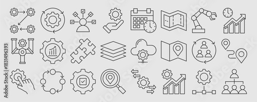 workflow icon collection set. Containing teamwork, automation, strategy, and data processes. vector illustration