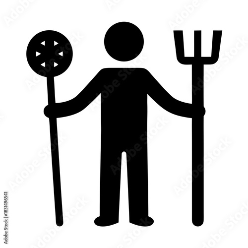Person holding pizza peel and pitchfork silhouette