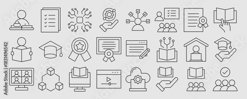 education icon collection set. Containing education learning, certification, online classes, books, and training. vector illustration