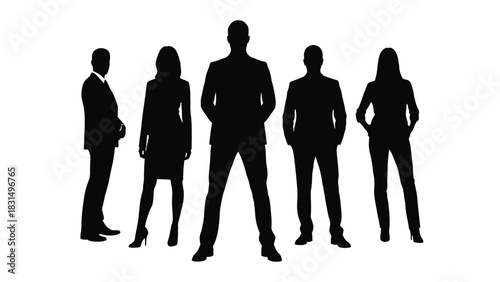 Professional Business Team Silhouettes Standing Together Vector Illustration