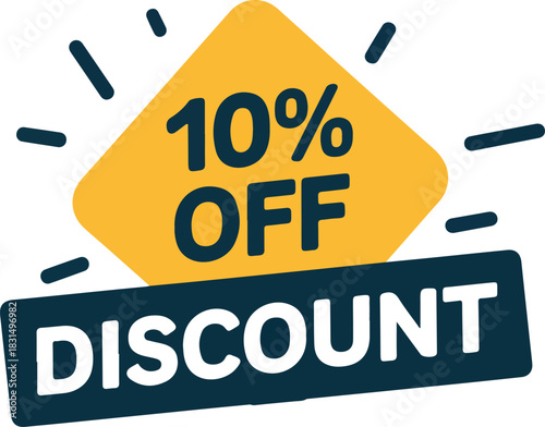 Promotional badge showcasing a 10% discount offer, ideal for retail sales and marketing campaigns to attract customers and boost revenue