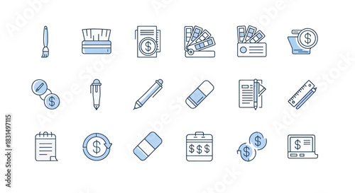 Collection of business and finance icons in minimalist vector style