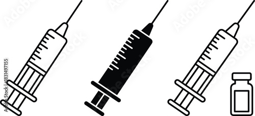 Medical syringe and vaccine vial isolated on white background, healthcare injection equipment illustration for vaccination, immunization, medicine and medical supplies