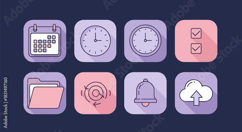 Collection of business and productivity icons on blue background