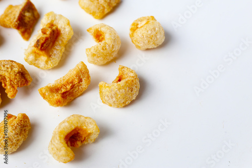 Crispy pork cracklings, a crunchy savory snack.