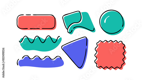 Collection of abstract organic shapes in coral blue and purple