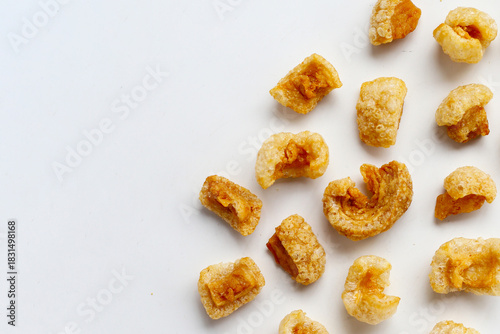Crispy pork cracklings, a crunchy savory snack.