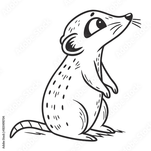 Cute meerkat standing on hind legs black and white doodle