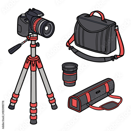 D S L R camera tripod lens bag and case vector DSLR