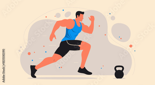 Dynamic Fitness Vector Illustration of a Runner, Exercise and Strength Training Concepts