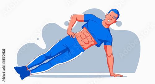 Athletic Man Engaged in Dynamic Side Plank Exercise