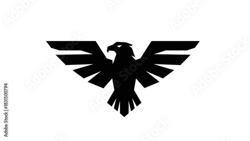 Black silhouette of an eagle with spread wings, a powerful and majestic bird symbol.