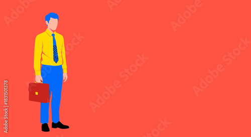 Dynamic flat design illustration of a professional businessman holding a red briefcase, conveying readiness for corporate challenges and career growth with vibrant simplicity