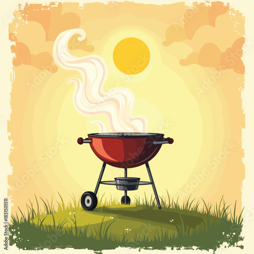 Park Picnic with BBQ Grill and Summer Setup – Relaxing Outdoor Barbecue Illustration