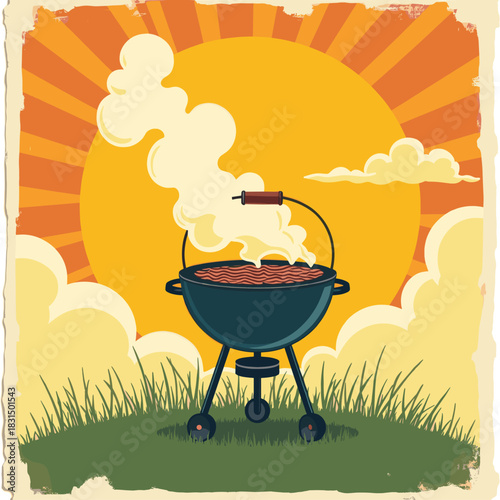 Park Picnic with BBQ Grill and Summer Setup – Relaxing Outdoor Barbecue Illustration