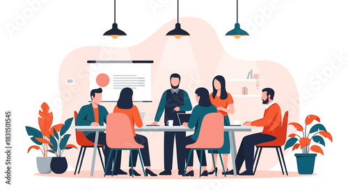 Diverse professionals collaborate in a modern office meeting, fostering teamwork and strategic discussion for project development and successful business outcomes