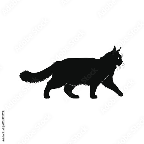 Majestic black cat silhouette vector   long haired feline icon