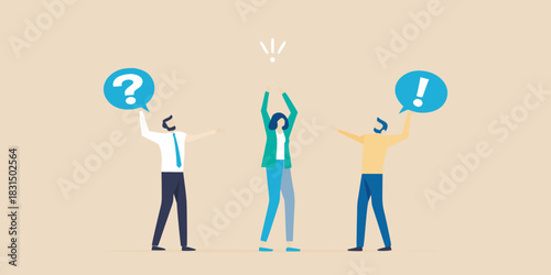 Teamwork and communication concept with question and exclamation marks